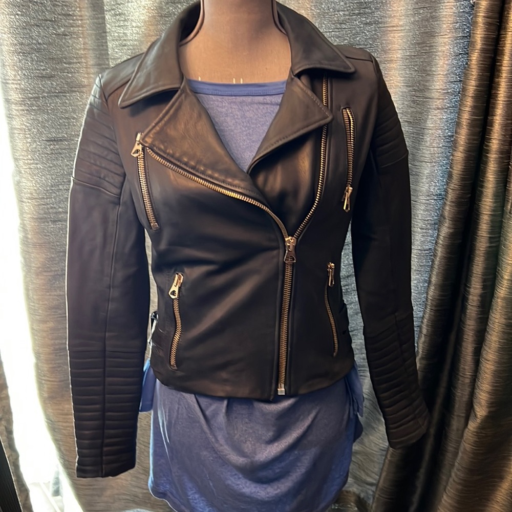 Massimo Italian Blue Leather Jacket, Size 44 (extra small)